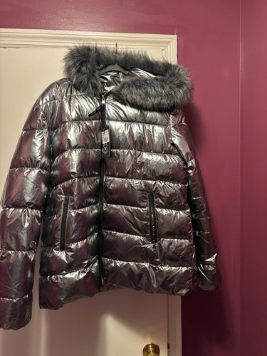 White mark metallic puffer - metallic,