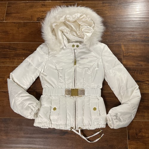 Bebe white puffer jacket faux - jacket,