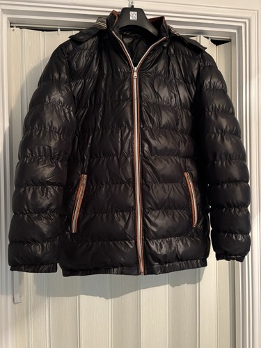 Black puffer jacket with brown - with,