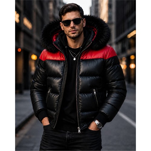 Men red black leather - red,