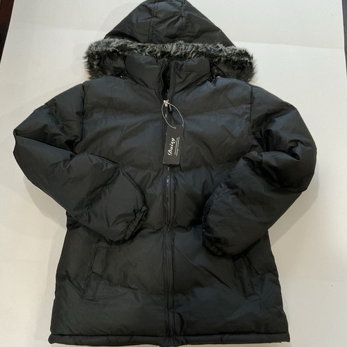 Black hooded puffer jacket