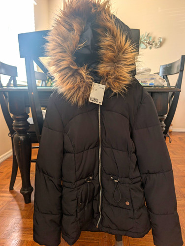 Women black hooded - hooded, faux