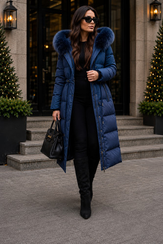 Women long blue puffer - women's,