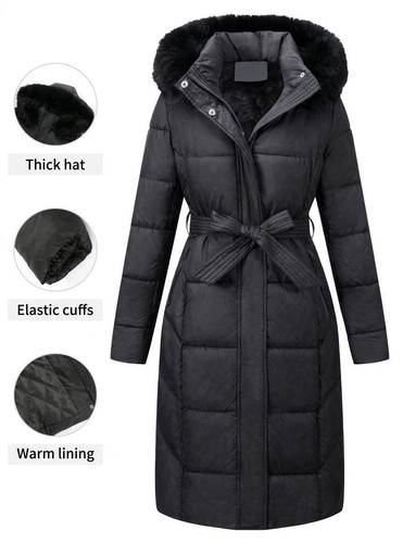 Women black long puffer - black,