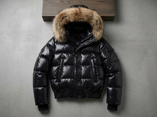 Shiny black puffer jacket - black,